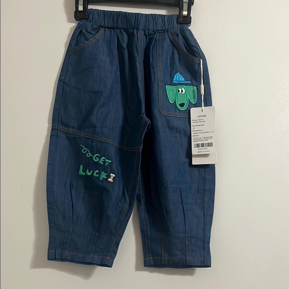Labishu Toddler boys cartoon monster printed jeans little kids elastic waistband